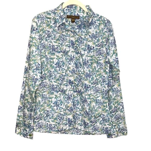 Holland & Holland London Button Down Shirt Womens US Size 10 Blue Floral - Picture 1 of 9